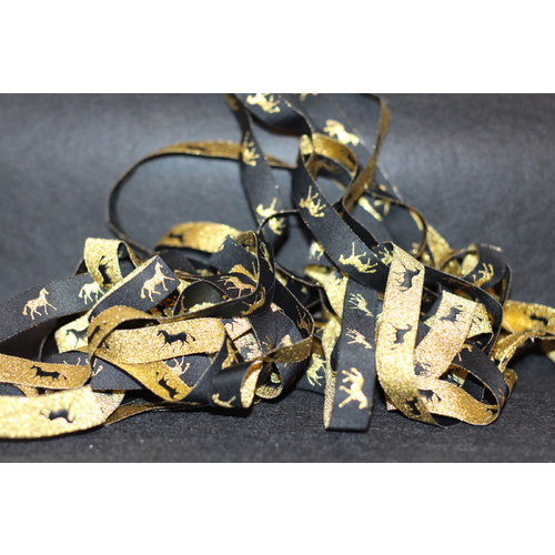 Horse Ribbon 16mm 5 pieces x 5yards Metallic Black & Gold