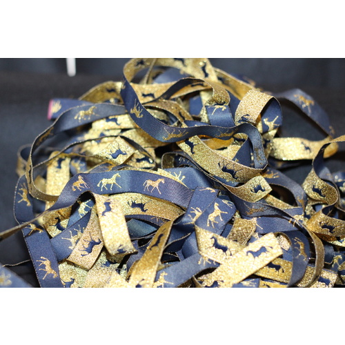 Horse Ribbon 16mm x 5 pieces x 5 yards each Metallic Navy & Gold