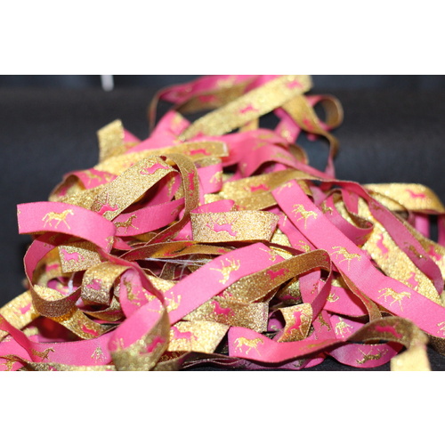 Horse Ribbon 16mm x 5 pieces x 5yards each Metallic Pink & Gold