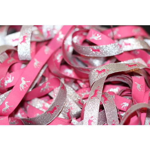 Horse Ribbon 16mm x 5 pieces x 5 yard each Metallic Pink & Silver