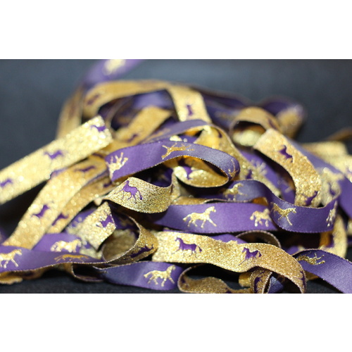 Horse Ribbon 16mm x 5 pieces x 5 yards each Metallic Purple & Gold